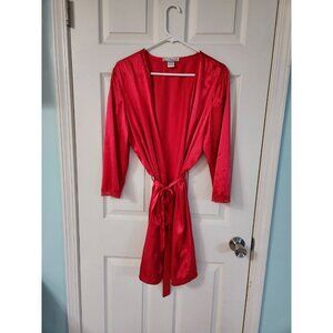 Vintage Linea Donatella Satin Robe Womens LARGE Red Intimate Sexy Lingerie